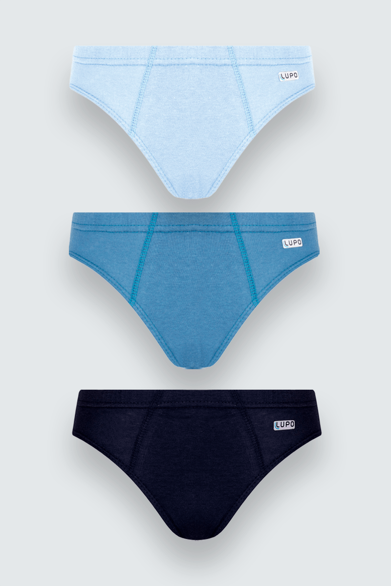 Kit 3 Cuecas Slip 100% Algodão Infantil Masculina Lupo