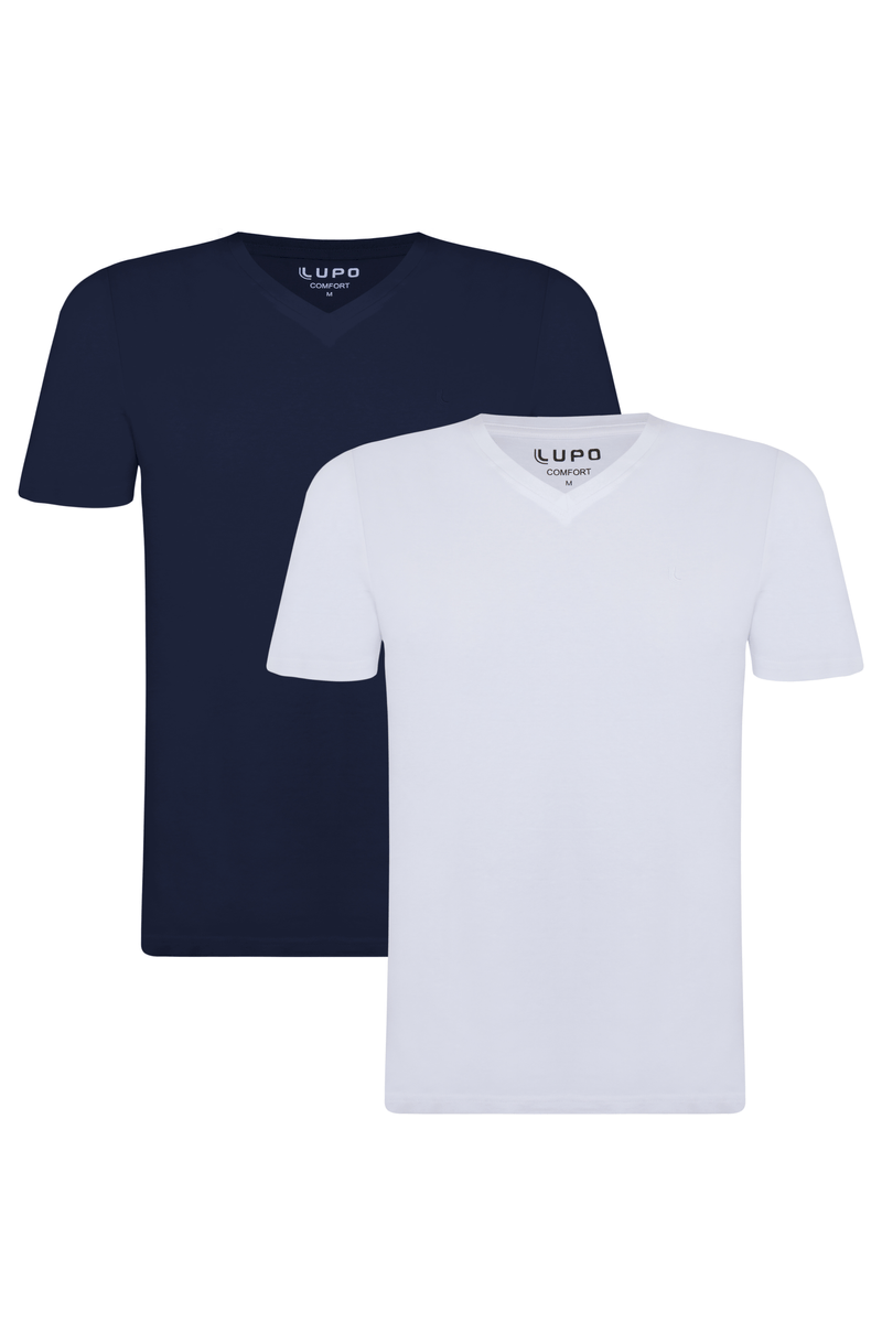 Kit 2 T-shirts Algodão com Elastano Gola V