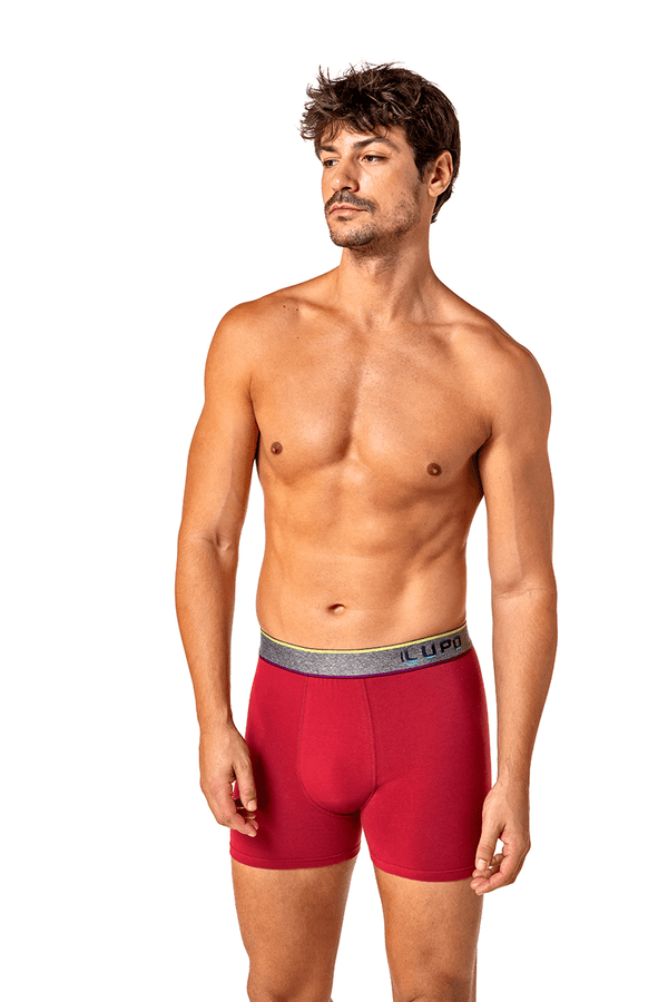 Cueca Boxer Algodão com Elastano Masculina Lupo Tamanho: P (38 a 40) | Cor: Vermelho Queimado