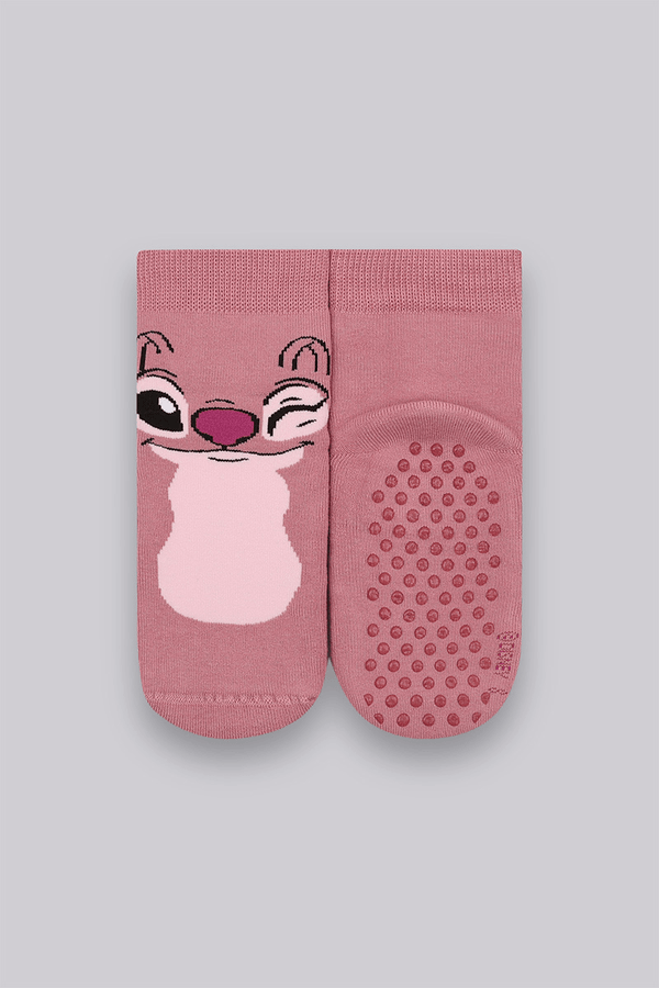 Meia Cano Longo Antiderrapante Stitch Infantil Unissex Lupo Tamanho: 046 (Calçados 24 a 29) | Cor: Malva