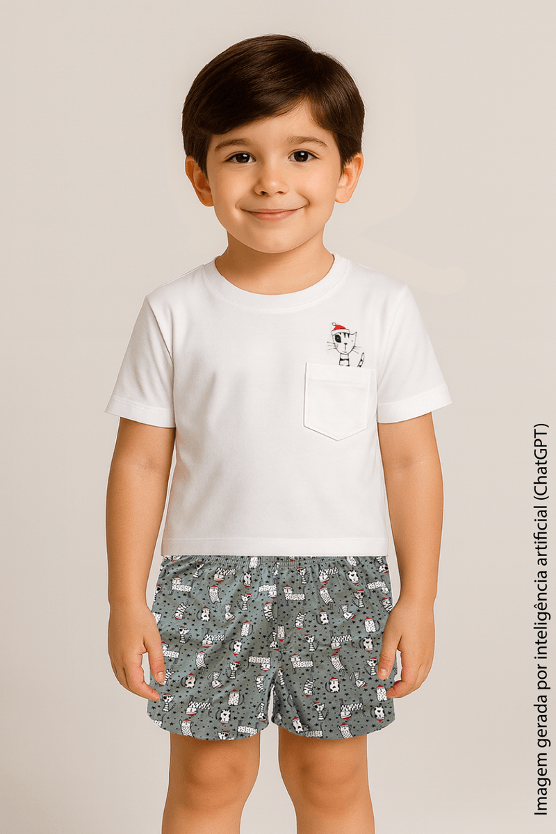 Pijama Curto Natal Cats Infantil Masculino Lupo