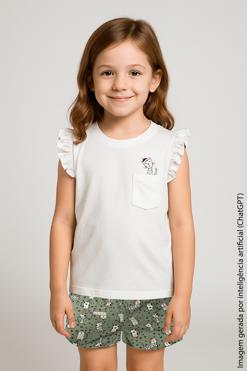 Pijama Curto Natal Cats Infantil Feminino Lupo
