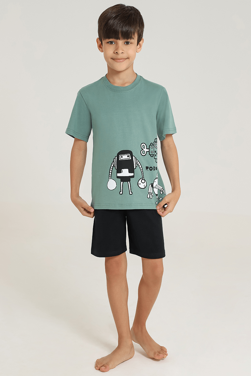 Pijama Curto Robots Infantil Masculino Lupo
