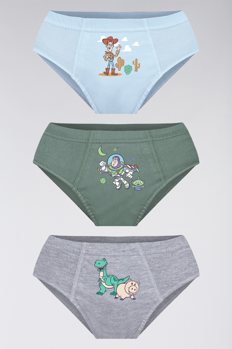 Kit 3 Cuecas Slip Toy Story Infantil Masculina Lupo