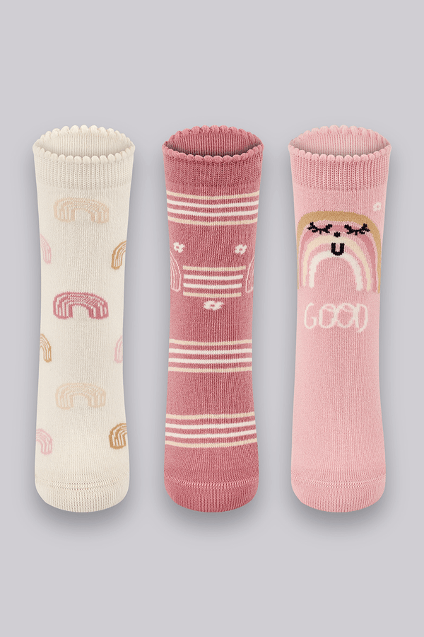 Kit 3 Meias Cano Médio Algodão Infantil Feminina Lupo Tamanho: 24 a 29 | Cor: Sortida